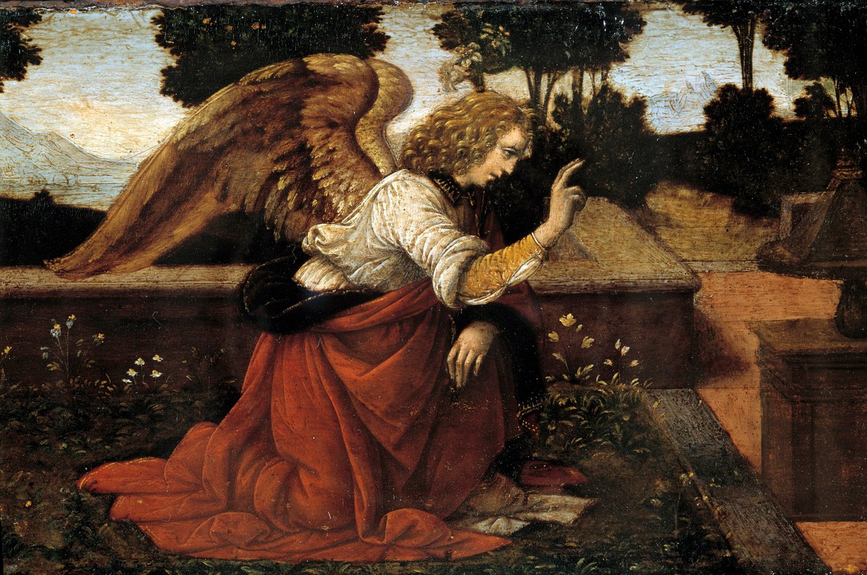 Detalj av "" Bebådelsen"" Målning av Lorenzo di Credi (1458-1537) 1400-talets sön. 0,16x0,6 m (L