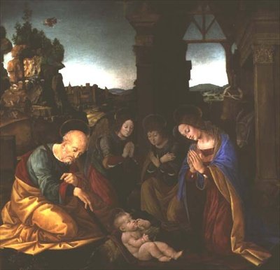 Madonna avgudar Kristusbarnet av Lorenzo di Credi