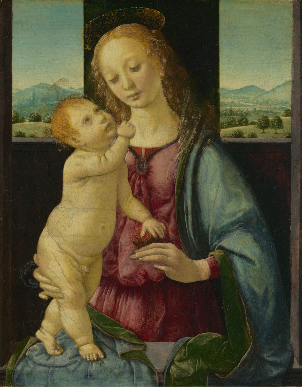 Madonna och barn med ett granatäpple, 14751480. av Lorenzo di Credi