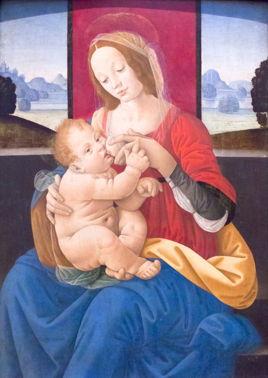 Madonna med barn (olja på trä) av Lorenzo di Credi