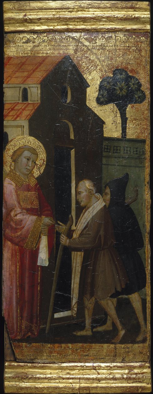 Saint Lawrence delar ut allmosor till de fattiga. Scener ur Saint Lawrences liv, predella, ca 1412 av Lorenzo di Niccolò