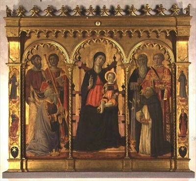 Madonna och barn tronade med heliga (triptyk) av Lorenzo di Pietro Vecchietta