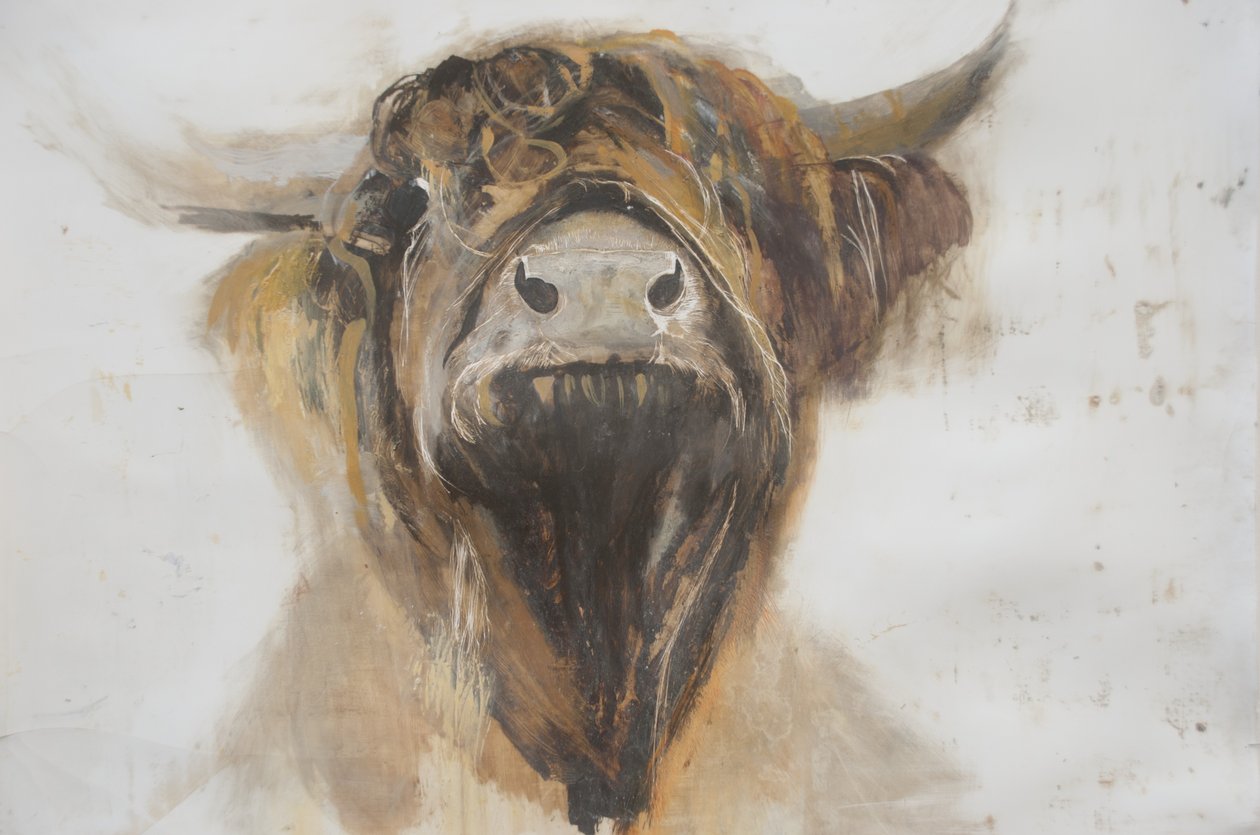 Holy Cow, 2016, (olja på gesso på papper) av Lou Gibbs