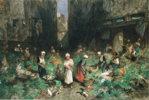 Grönsaksmarknaden, 1872 (wc på papper) av Louis Adolphe Hervier