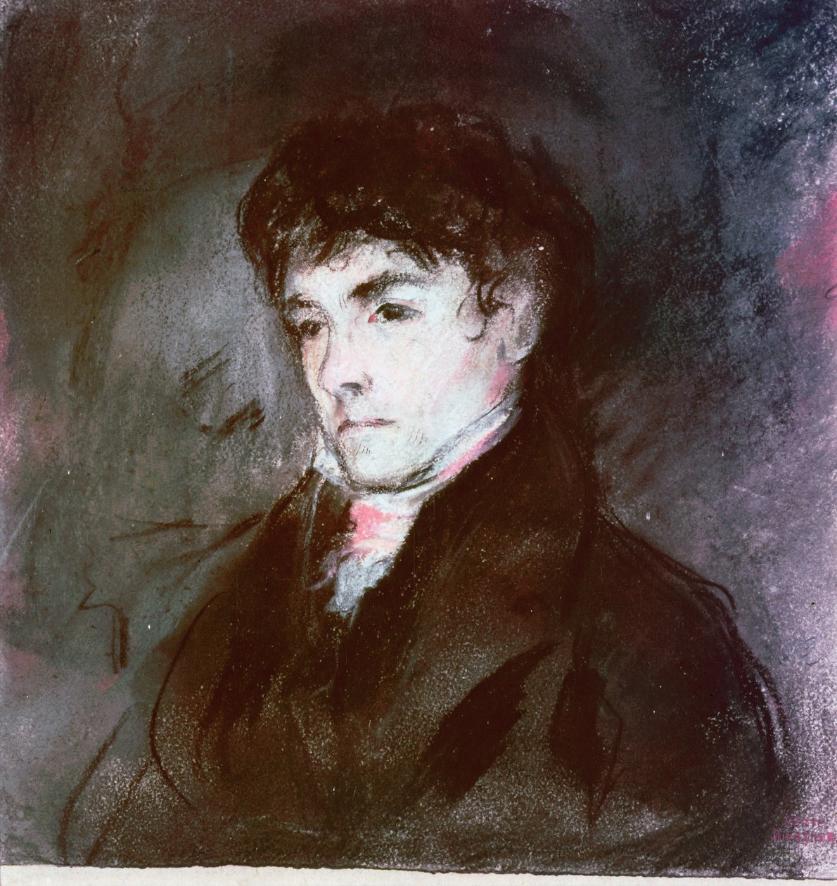 Porträtt av Eugene Delacroix, ca 1827 (pastell på papper) av Louis Antoine Leon Riesener