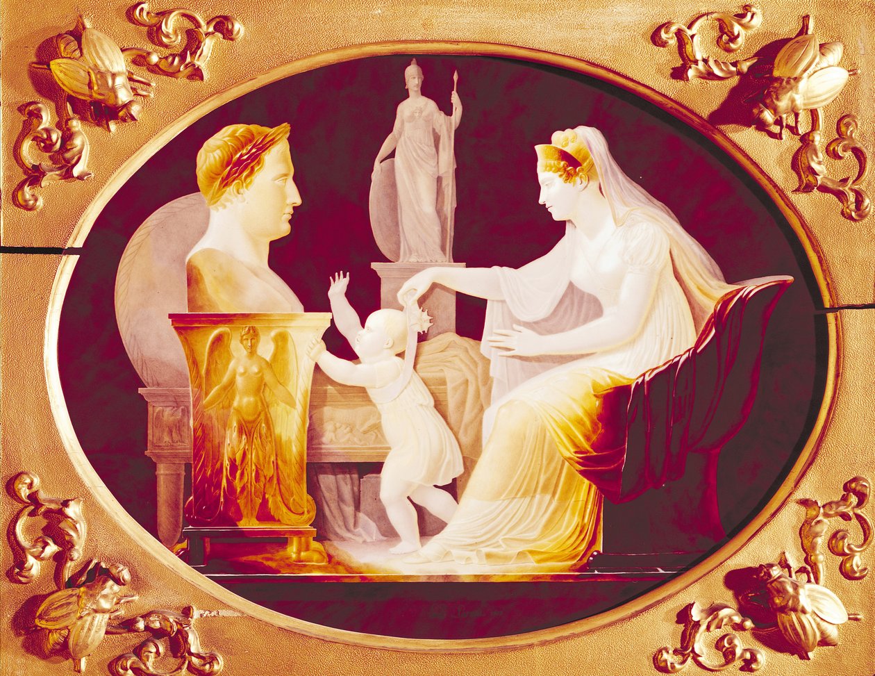 O Marie-Louise o Austria (1791-1847) o loʻo taʻitaʻia lana tama, ma le lipine o le pine o le Legion of Honor, agai i le faʻataʻitaʻiga a Napoleon Bonaparte (1769-1821) 1813 (suauu i luga o le porcelain) av Louis Bertin Parant