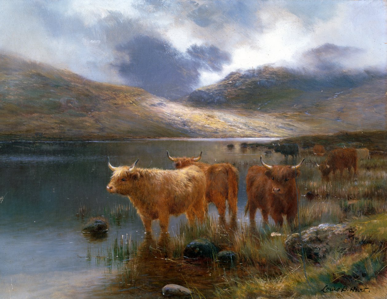 Highland Cattle vid en Loch av Louis Bosworth Hurt