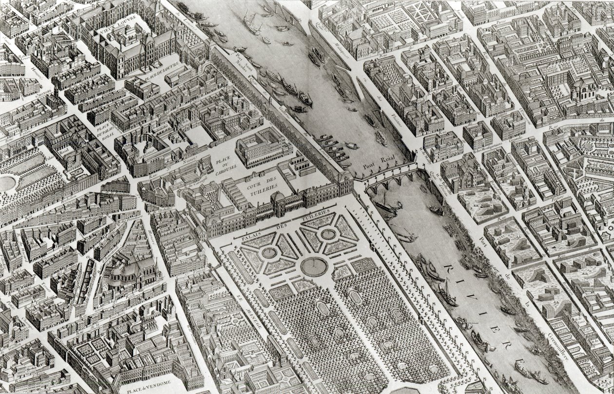 Plan över Paris, känd som "Plan de Turgot", graverad av Claude Lucas, 1734-39 (detalj) av Louis Bretez
