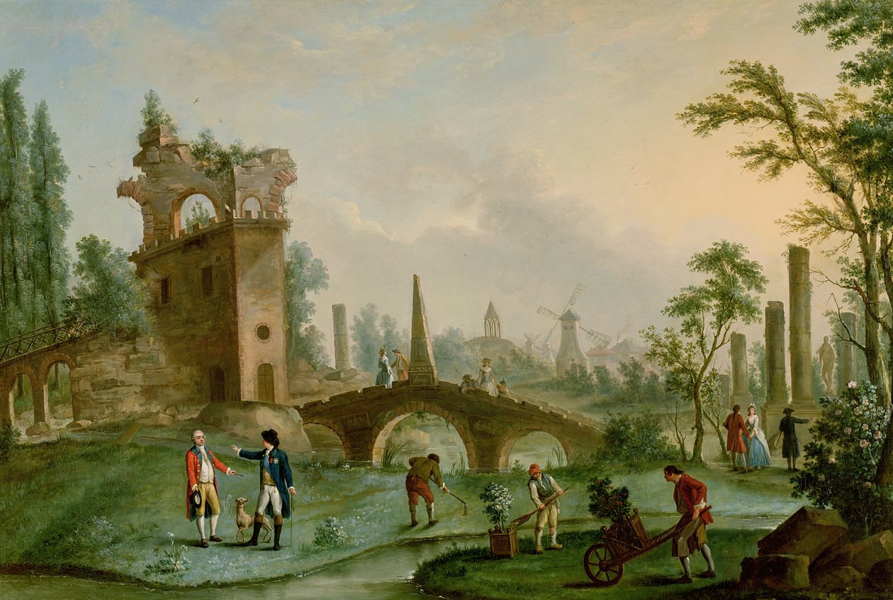 Carmontelle (1717-1806) ger nycklarna till Parc Monceau i Paris till hertigen av Chartres (1747-93) av Louis Carrogis dit Carmontelle