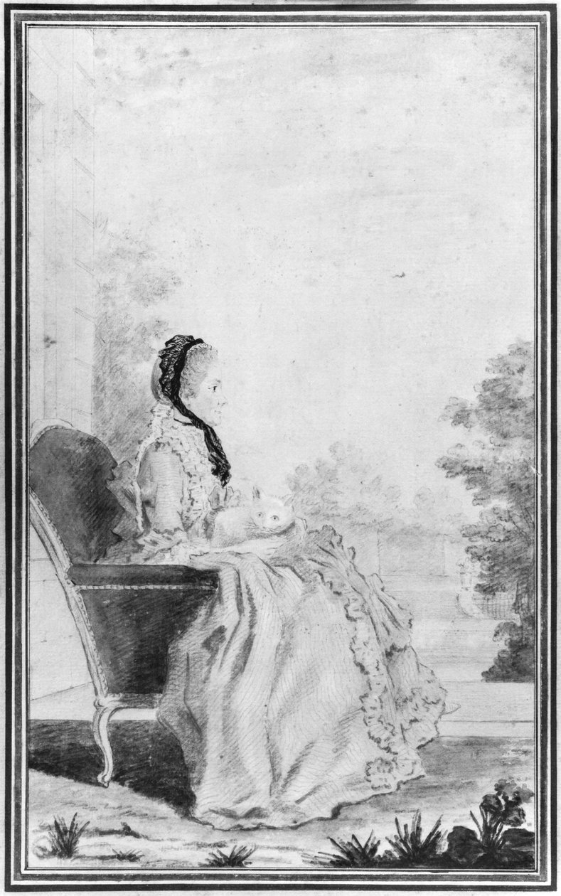 Porträtt av Madame du Deffand, 1760 (penna och wc på papper) av Louis Carrogis dit Carmontelle