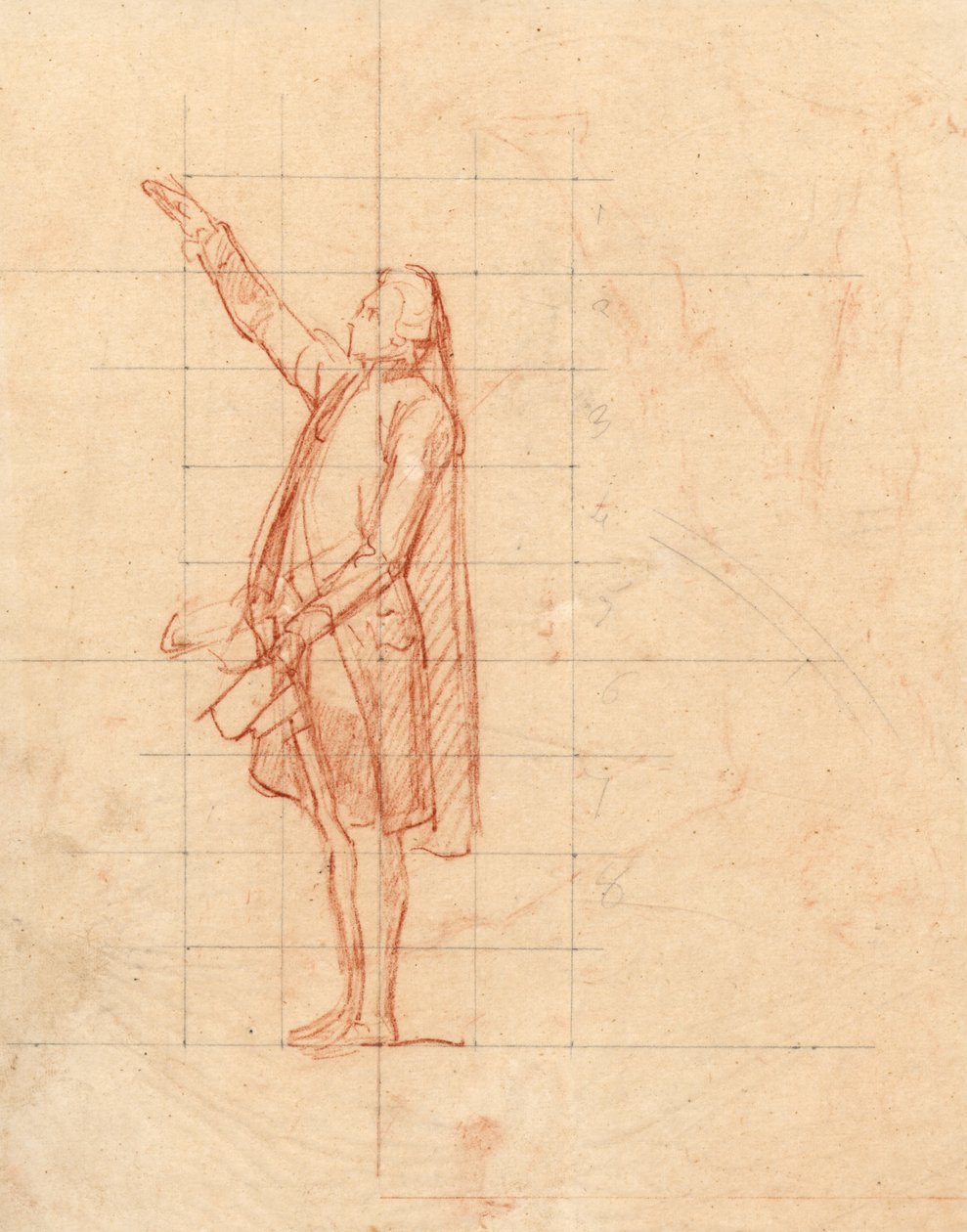 Studie för tennisbanan (röd krita på papper och svart bly på kalkerpapper) av Louis Charles Auguste Couder