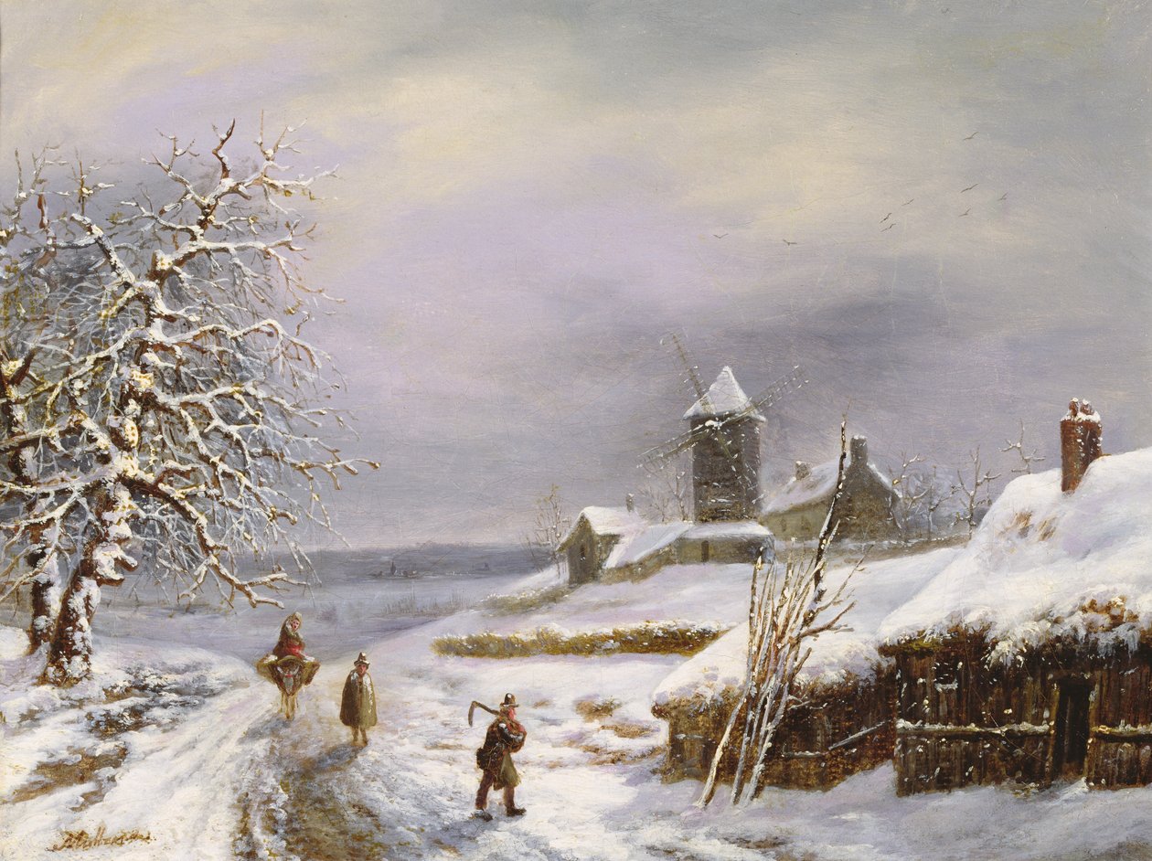 Vinterlandskap med figurer av Louis Claude Mallebranche