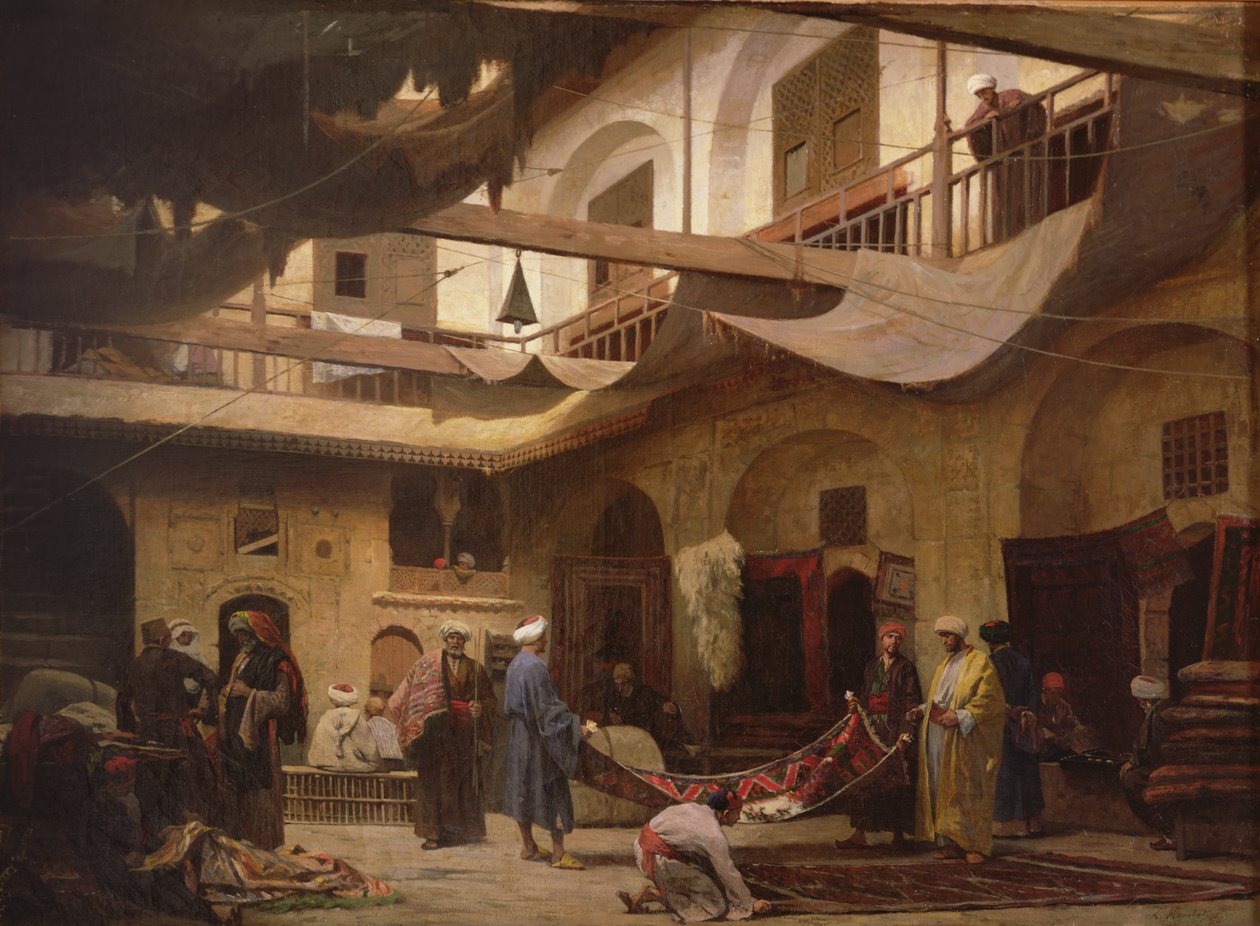 The Carpet Bazaar, Kairo, före 1866 av Louis Claude Mouchot