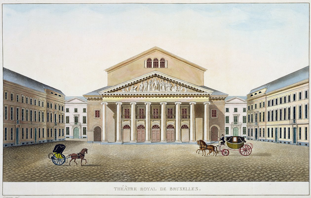 Theatre Royal, Bryssel, från valet av de mest framstående monumenten, byggnaderna och husen i kungariket Nederländerna av Pierre Jacques Goetghebuer, graverad av författaren, publicerad 1827 (akvatint) (s av Louis Damesme