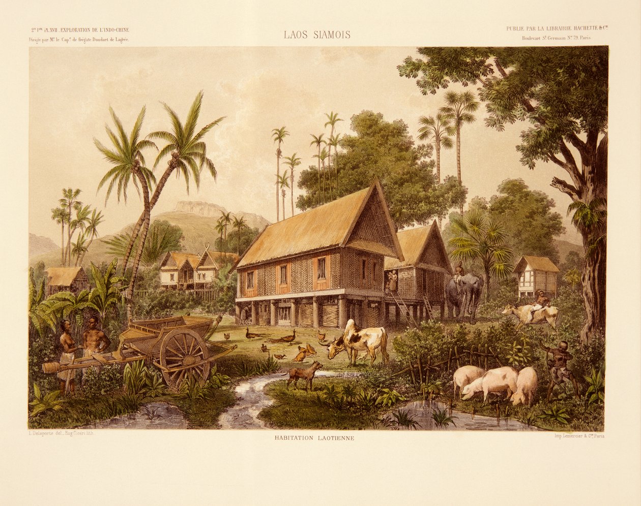 A Laos House, tryck gjort av Eug. Ciceri, illustration från 
