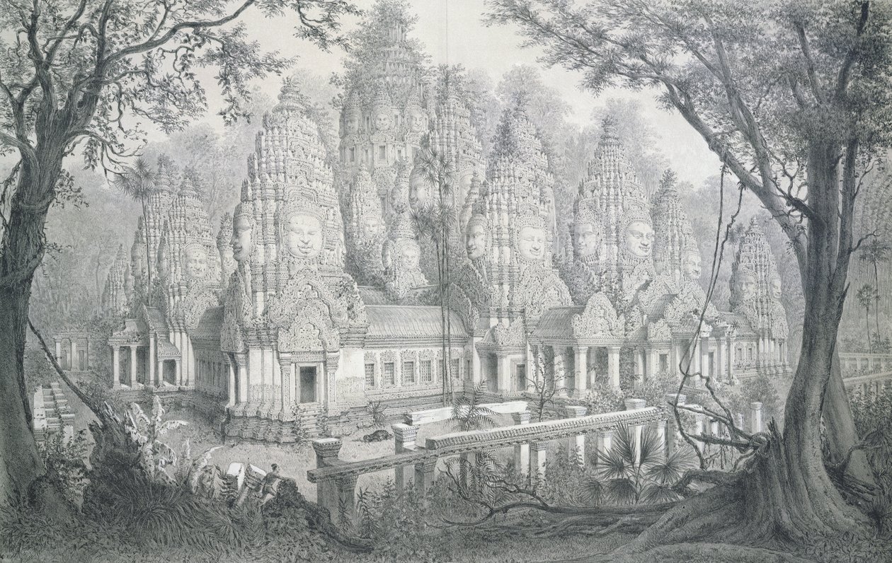 Ruinerna av Bayon, Kambodja, 1873 av Louis Delaporte