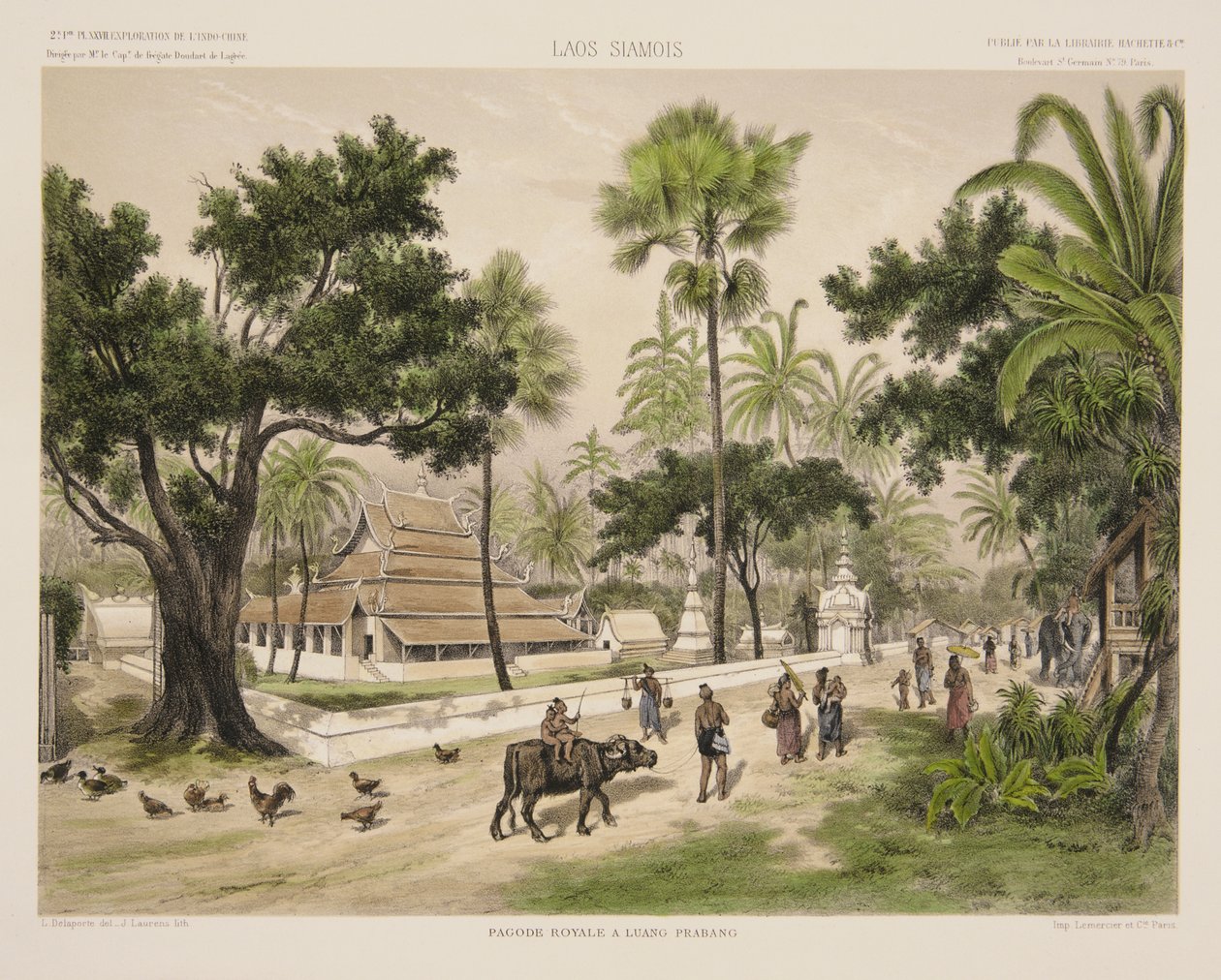 Det kungliga templet i Luang Prabang, tryck gjort av J. Laurens, illustration från 