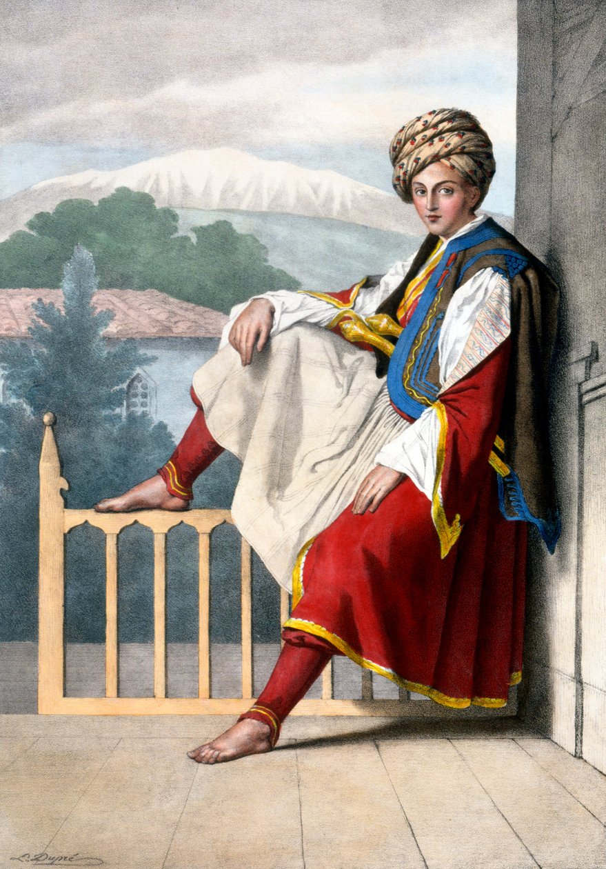 En sida av Veli - Platta XII, graverad av Lemercier från "Voyage à Athènes et a à Constantinople", skriven och illustrerad av Dupre, 1828. av Louis Dupré
