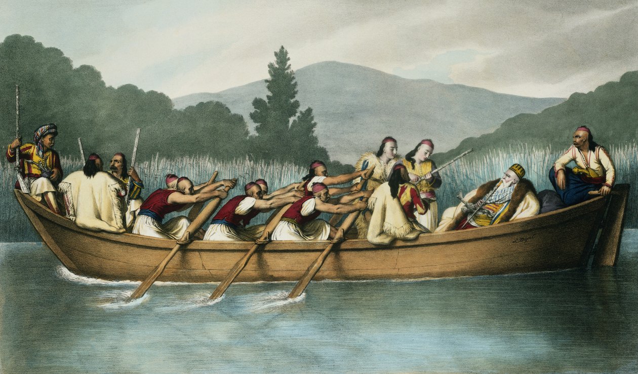 Ali Pasha (1741-1822) från Janina på jakt vid Butrintosjön i mars 1819, graverad av Mlle. Formentin, 1825. av Louis Dupré