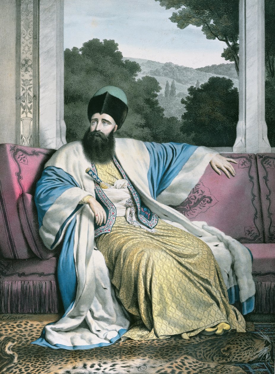 Michael Soutzo (Mihai Sutu), prins av Moldavien 1819-21, graverad av Lemercier för 