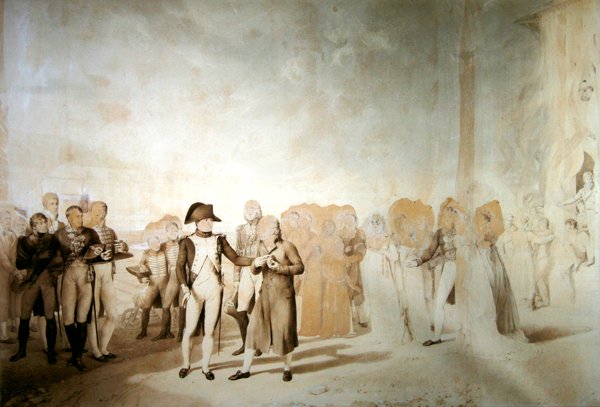 Napoleon besöker fabriken i Jouy-en-Josas, 20 juni 1806 (penna & sepia bläck på papper) av Eugene Isabey