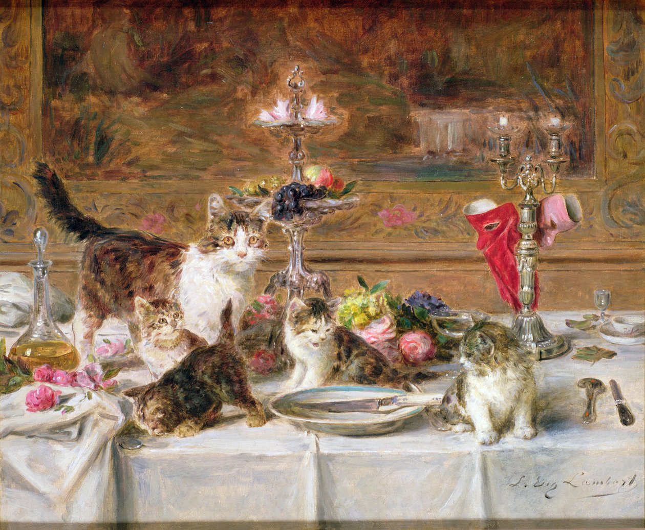 Kattungar vid en bankett, 1800-talet av Louis Eugene Lambert