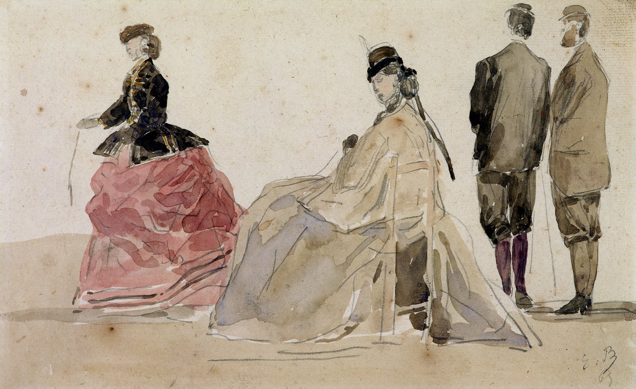 Crinolines kwenye Beach swed av Eugene Louis Boudin