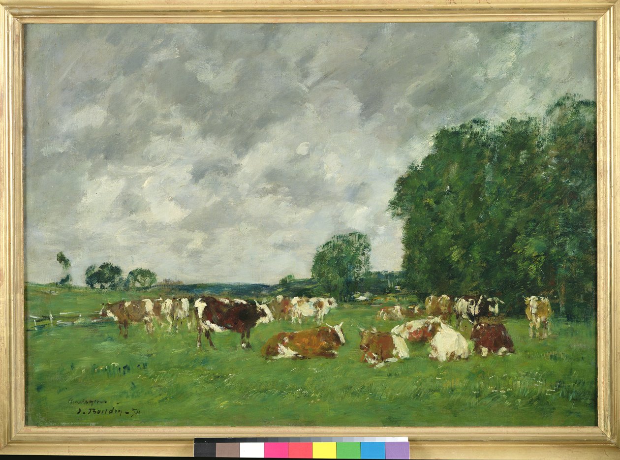 Fervaques betesmark eller Kor i en betesmark, 1874 av Eugene Louis Boudin