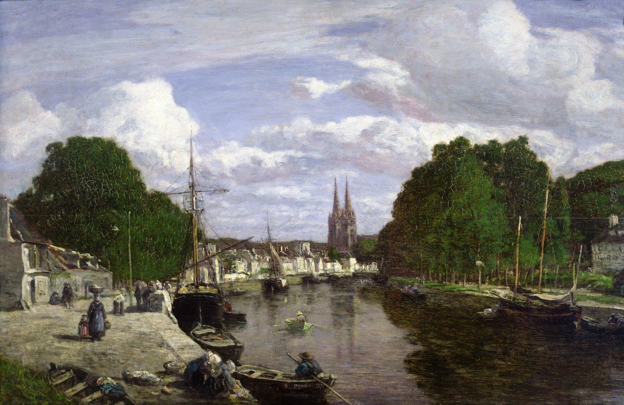 Hamnen i Quimper, 1857 av Eugene Louis Boudin