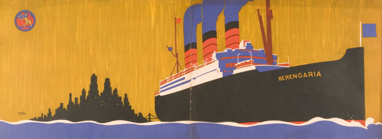 Cunard Lines reklambroschyr för Berengaria, ca 1930 av Louis Fancher