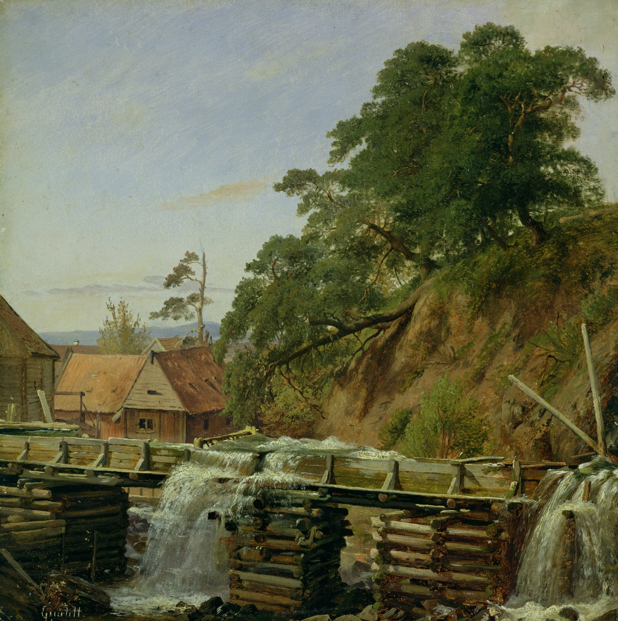 En vattenkvarn i Christiania, ca 1834 (olja på papper på kartong) av Louis Gurlitt