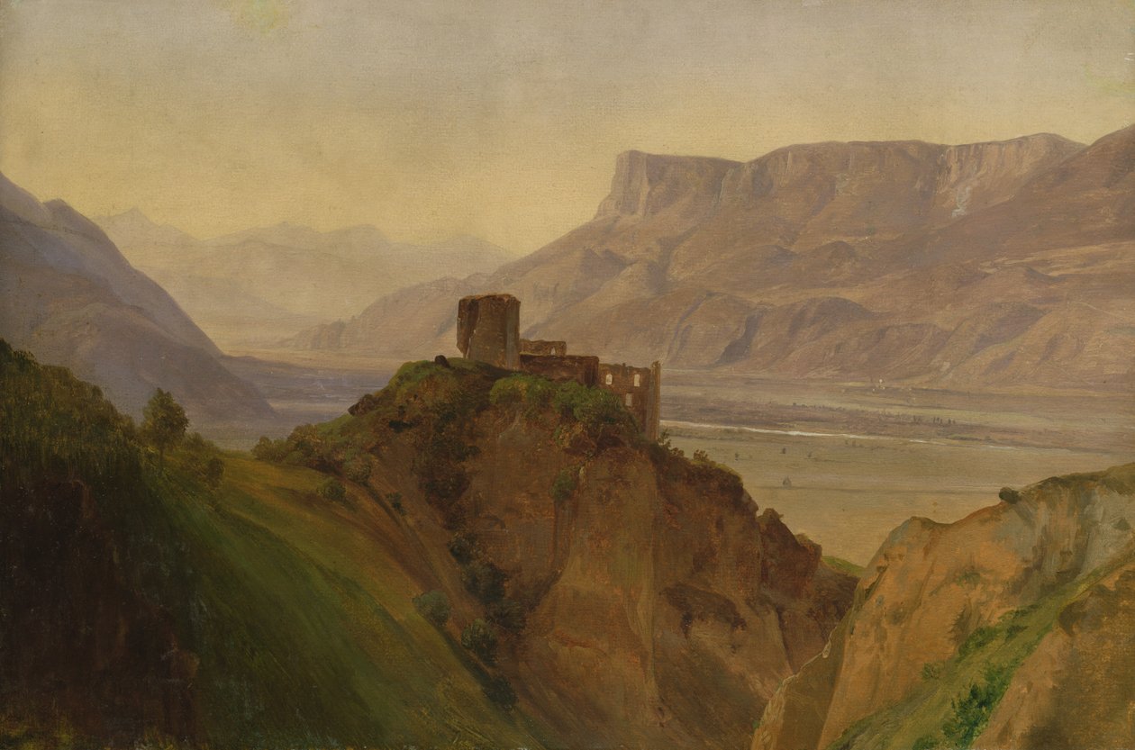 Die Ruine Brunnenburg mit dem Etschtal, 1838 (olja på papper på trä) av Louis Gurlitt