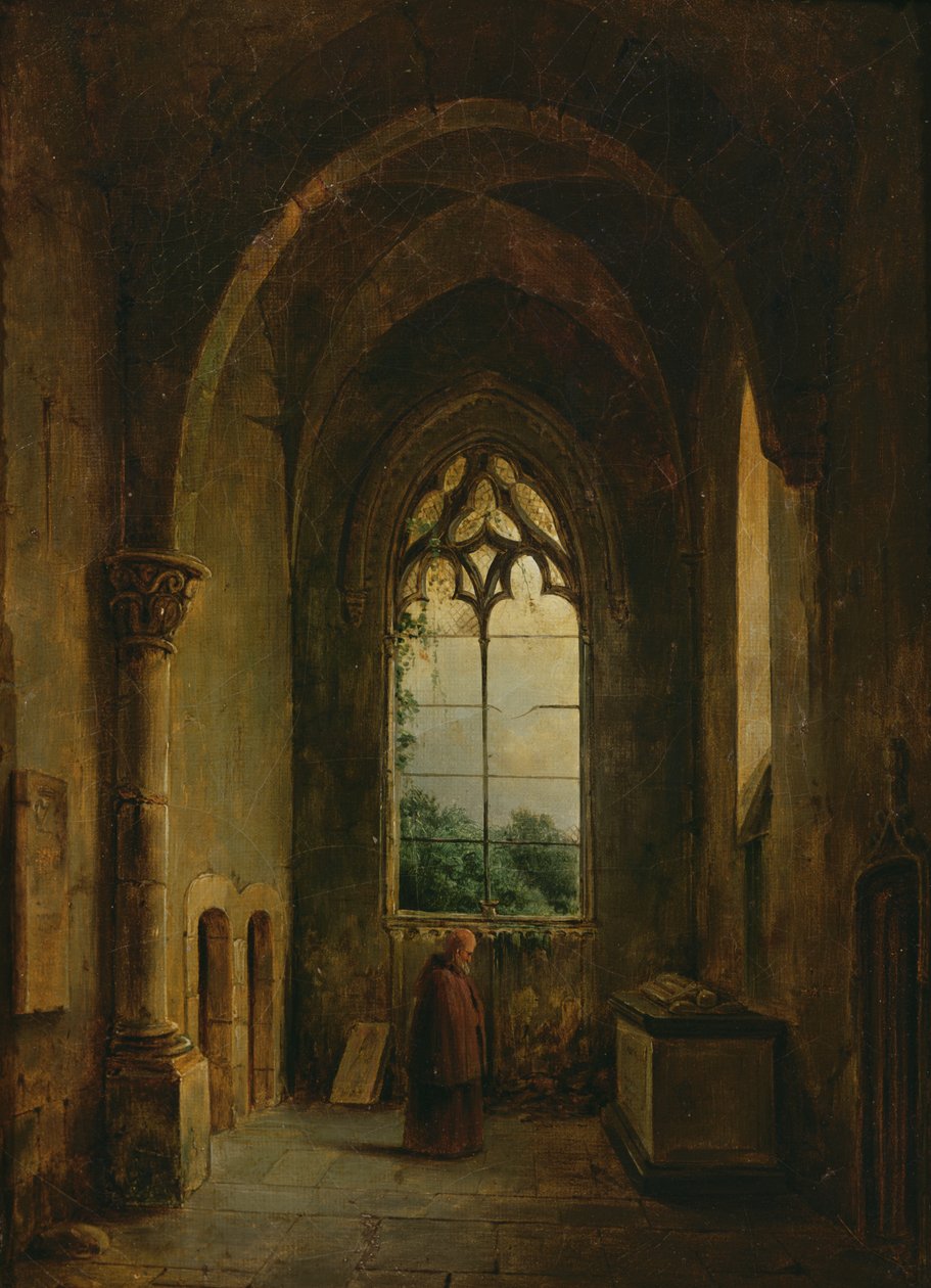 Interiör av ett kloster av Louis Jacques Mande Daguerre