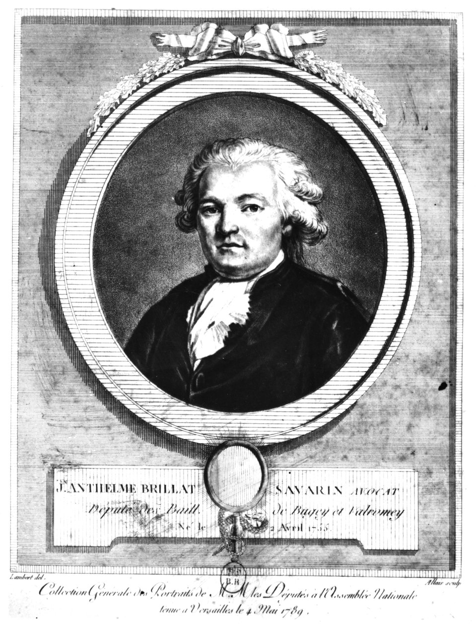 Porträtt av Jean-Anthelme Brillat-Savarin (1755-1826) graverad av Lambert, maj 1789 av Louis Jean Allais