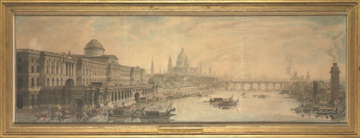 Somerset House, Saint Pauls Cathedral och Blackfriars Bridge av Louis Jean Desprez