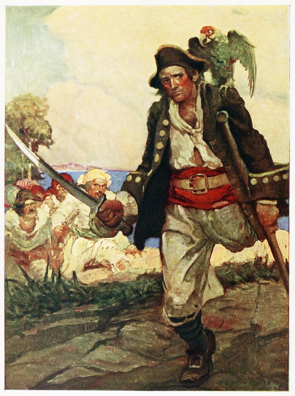 Frontispice från puben Treasure Island. 1915 (färglitoraf) av Louis John Rhead