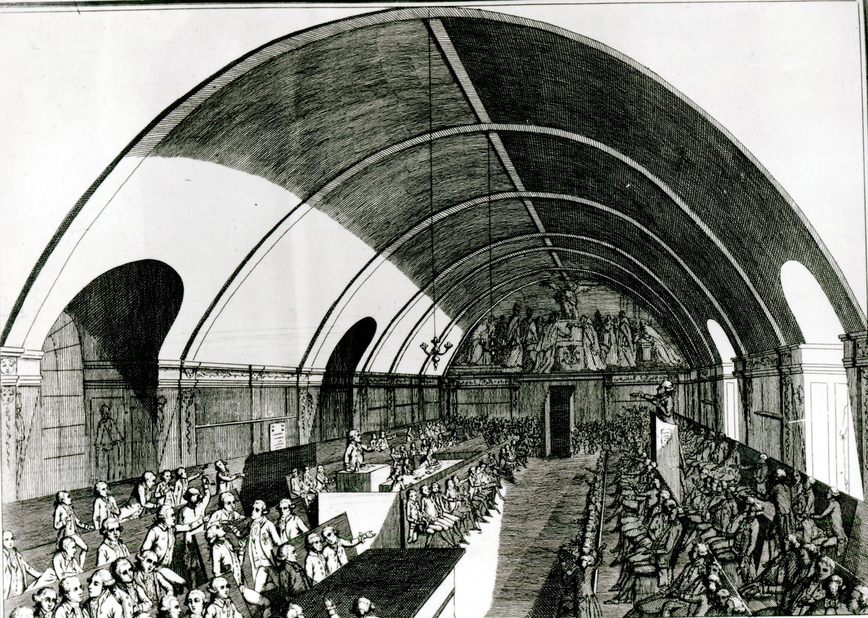 Ett möte för Jacobin Club, 1791 av Louis Joseph I Masquelier