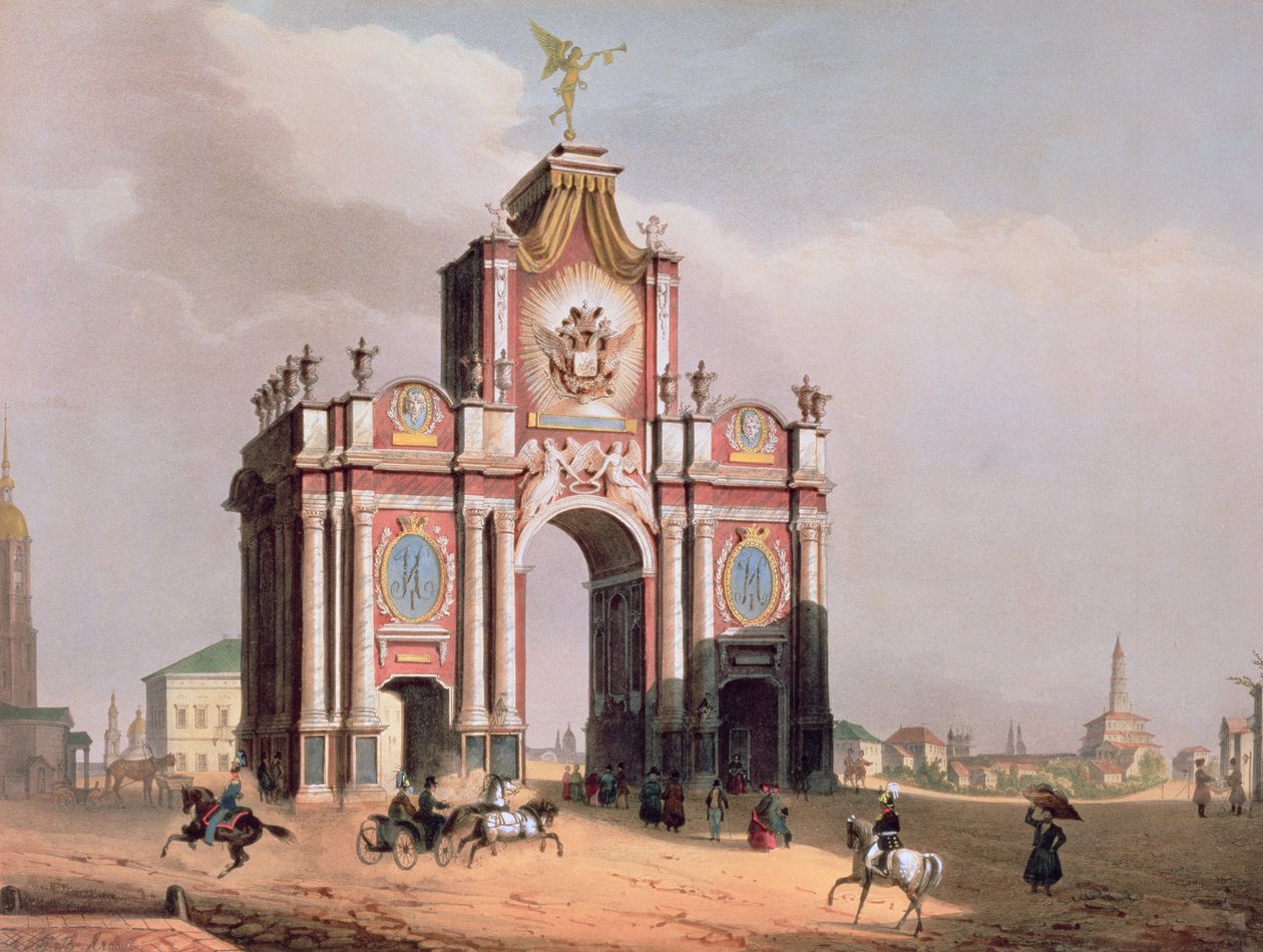 Röda porten i Moskva, tryckt av Lemercier, Paris, 1840-talet av Louis Jules Arnout