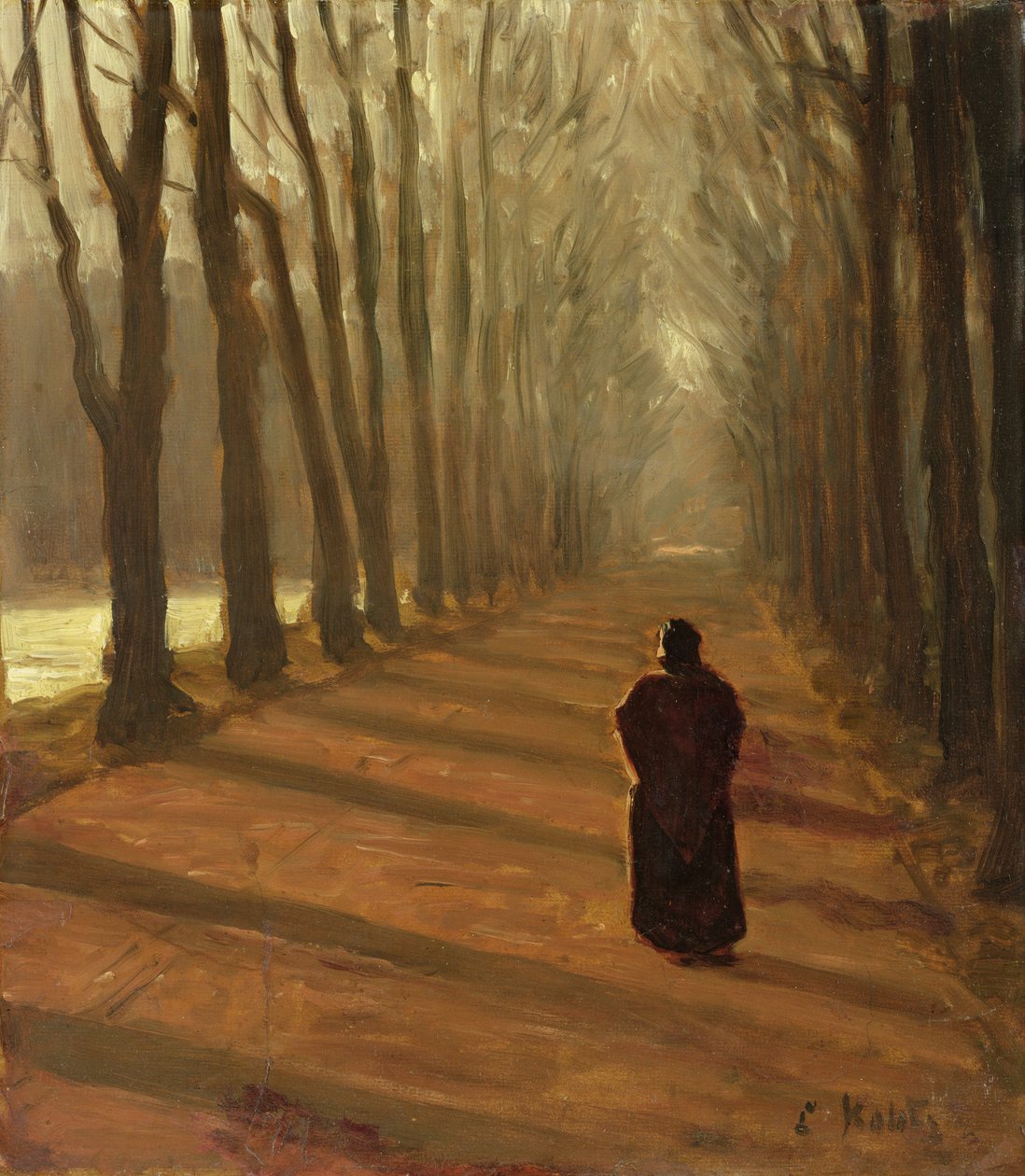 Avenue vid Kuechengraben i Karlsaue Park, Kassel (olja på kartong) av Louis Kolitz