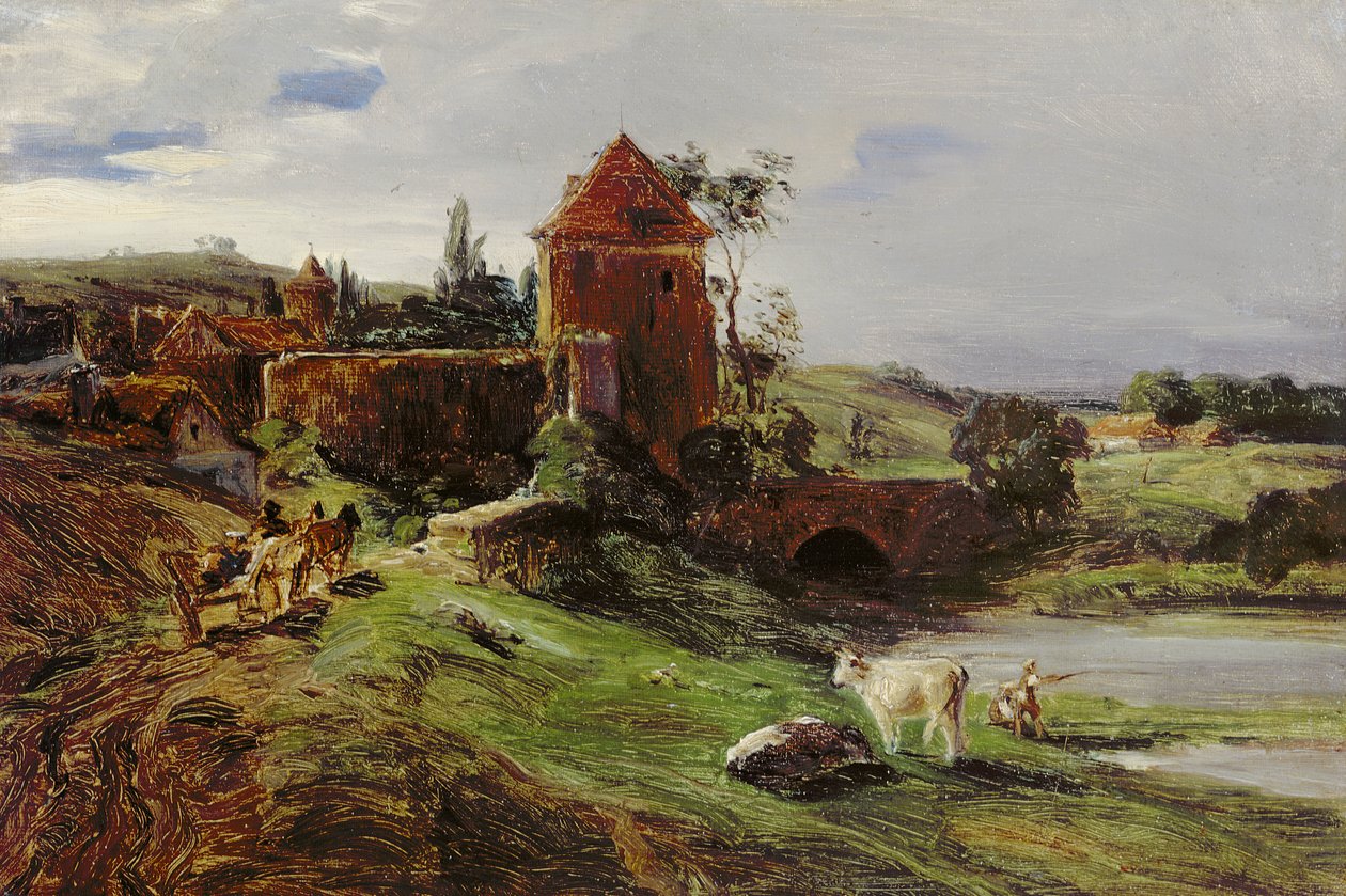 Landskap med bro nära Landsberg an der Warthe av Louis Kolitz