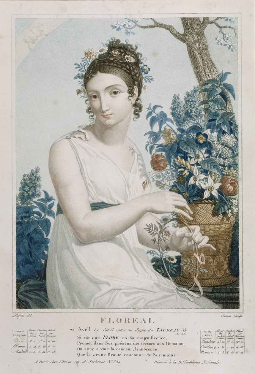 Floreal (aprilmaj), åttonde månaden i den republikanska kalendern, graverad av Tresca, ca 1794 av Louis Lafitte