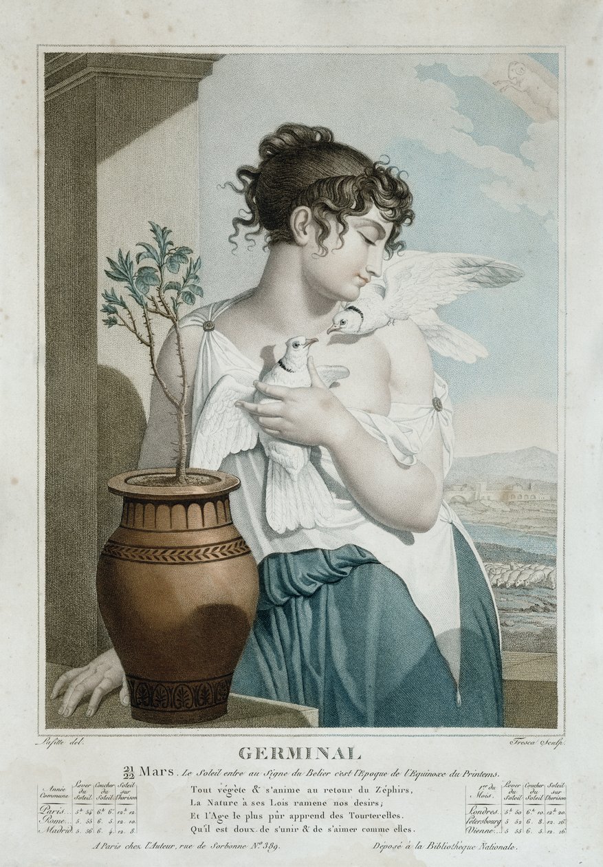 Germinal (mars april), sjunde månaden i den republikanska kalendern, graverad av Tresca, ca 1794 av Louis Lafitte