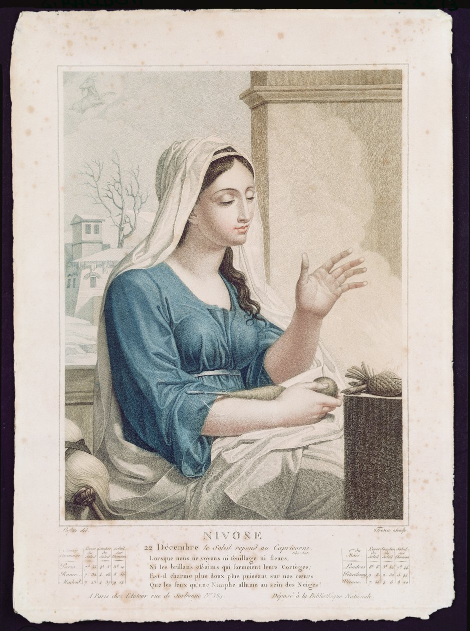 Nivose (decemberjanuari), fjärde månaden i den republikanska kalendern, graverad av Tresca, ca 1794 av Louis Lafitte