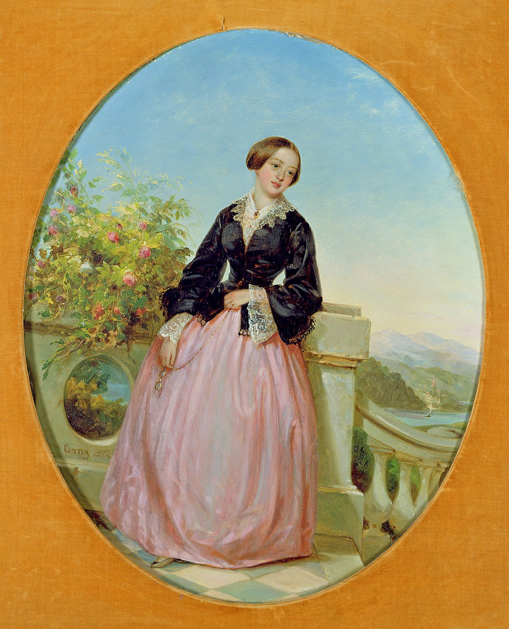 En ung kvinna på en balkong, 1854 av Louis Lang