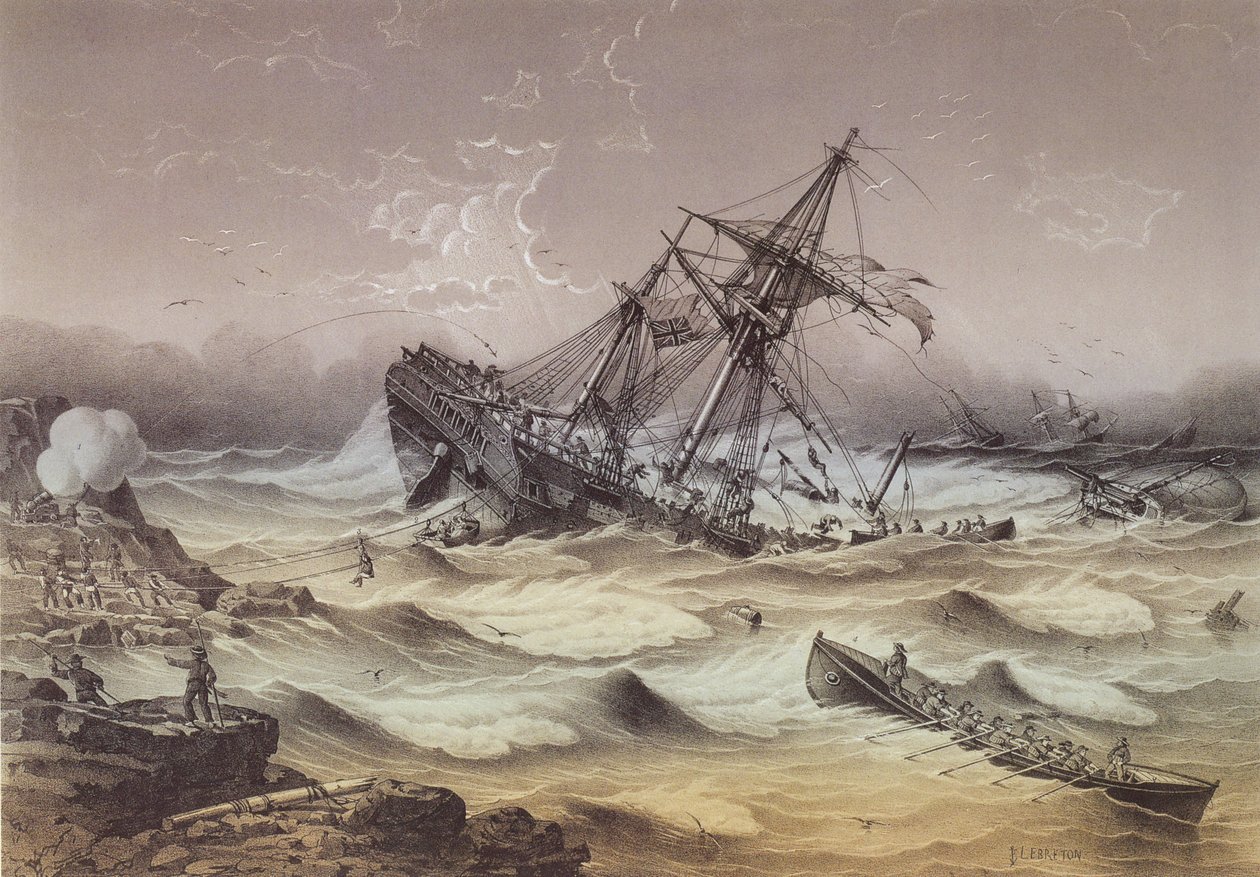 Rescue of a stranded Indiaman. av Louis Le Breton