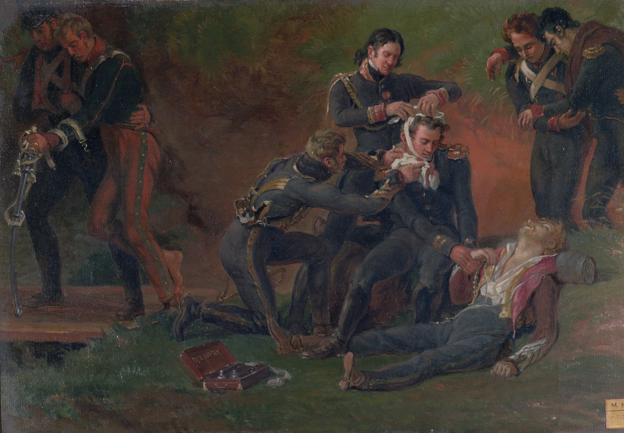 Baron Jean Dominique Larrey (1766-1843) Vårdar de sårade i slaget vid Moskva, 7 september 1812 av Louis Lejeune