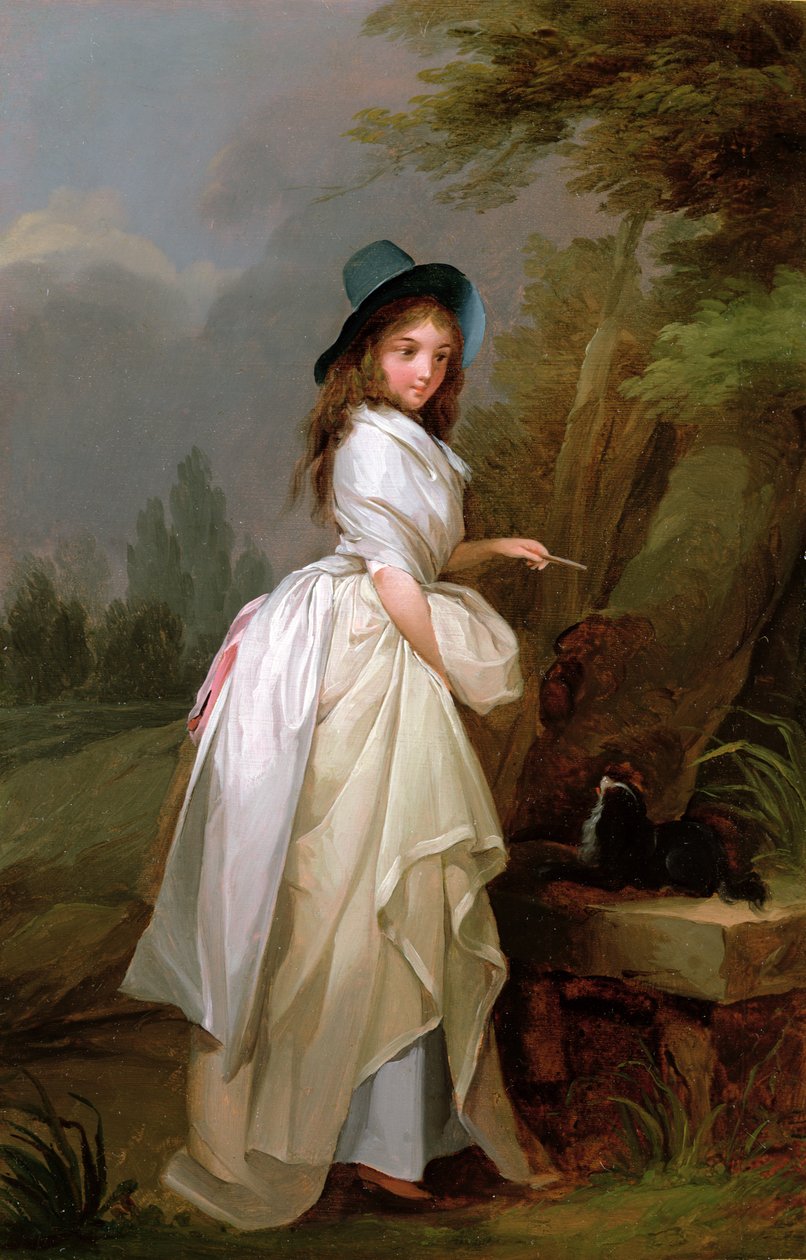 En ung kvinna skriver in ett träd av Louis Leopold Boilly