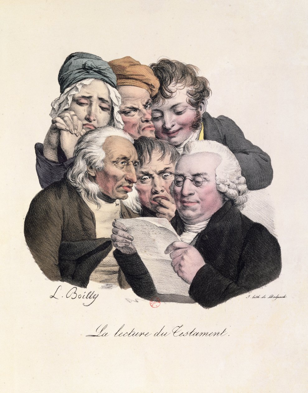 Läser testamentet, graverad av Francois Seraphin Delpech (1778-1825) av Louis Leopold Boilly