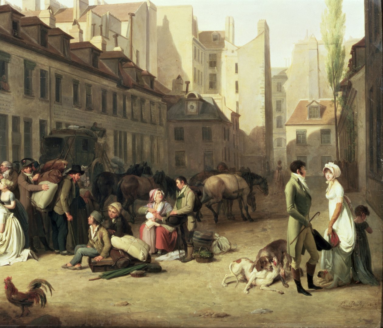 The Arrival of a Stage Coach at the Terminus, detalj av några passagerare, 1804 olja på panel detalj av 82846 av Louis Leopold Boilly