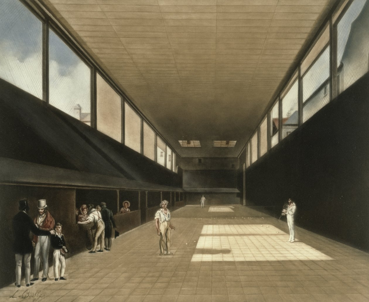 Tennisbanan i Versailles, graverad av Lawrence Josset, pub. 1976 av Louis Leopold Boilly